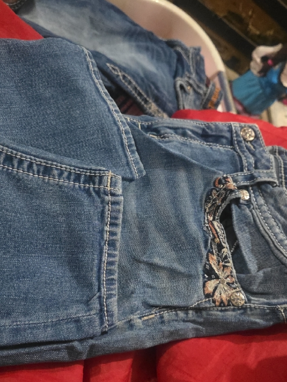 Miss Me Light Blue Bootcut Jeans with Floral Embroidered Back Pocket - Picture 3 of 6